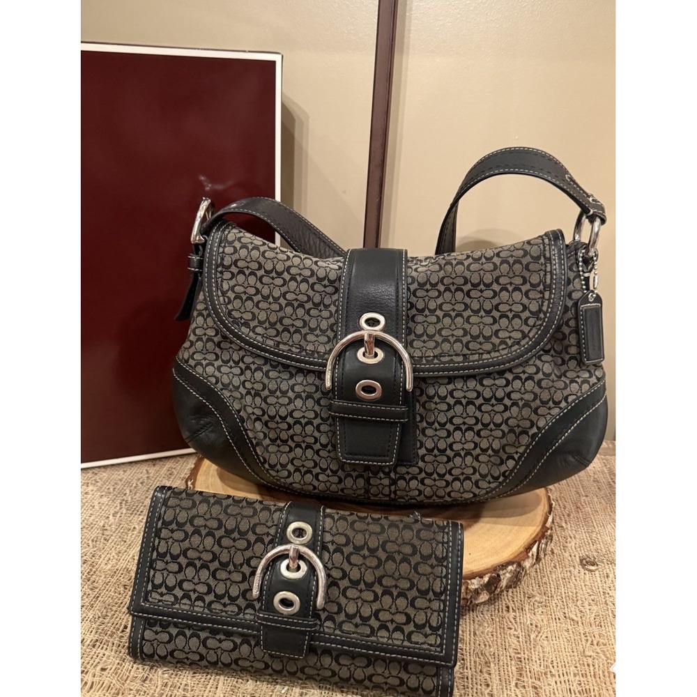 Vintage Coach SoHo F10926 Y2K Black Signature Mini C Canvas Purse & Wallet Set